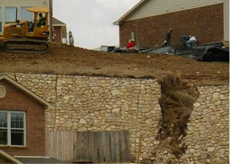 Retaining wall not built to engineering specifications