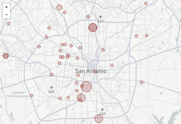 Interactive map of aggressive dog locations in San Antonio