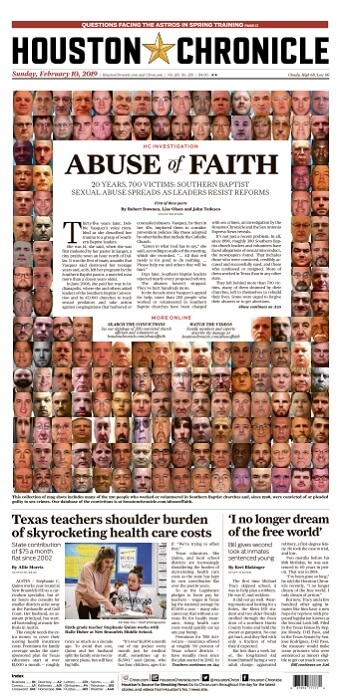 Abuse of Faith front page in the Houston Chronicle